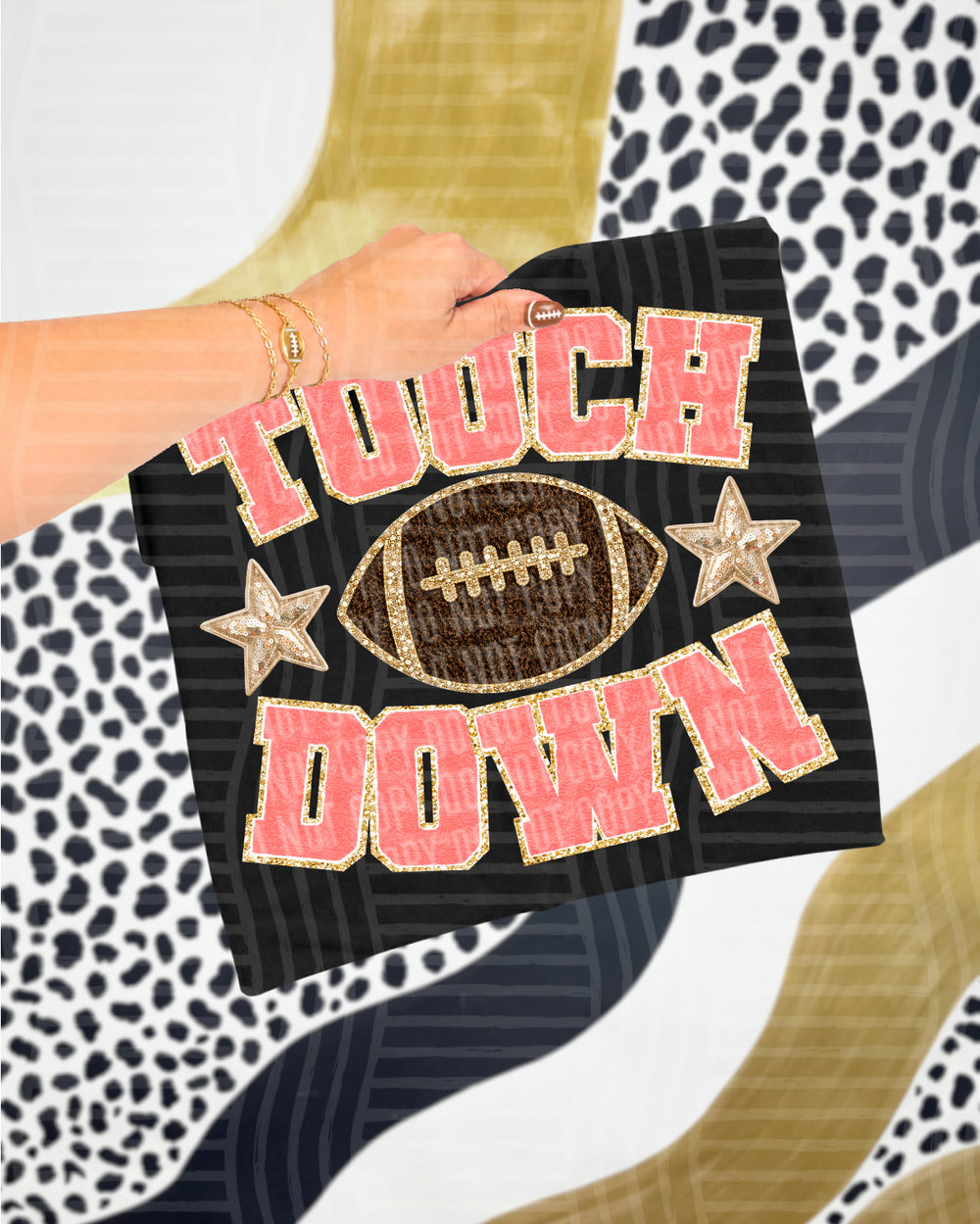Touchdown faux chenille DTF transfer in coral