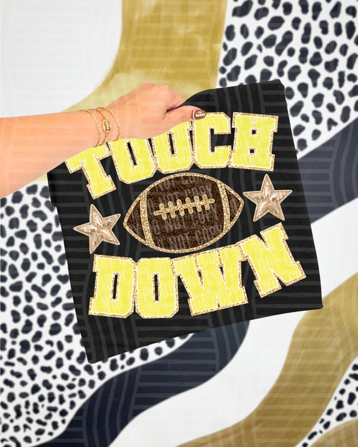 Touchdown faux chenille DTF transfer in yellow