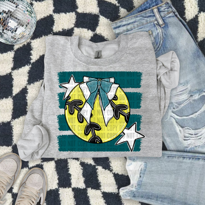 Softball Bow DTF transfer in Teal