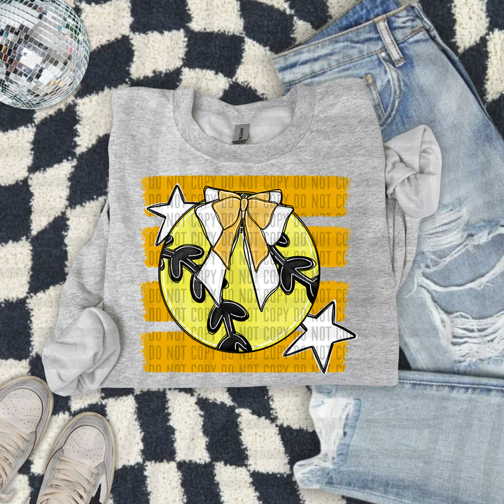 Softball Bow DTF transfer in Mustard
