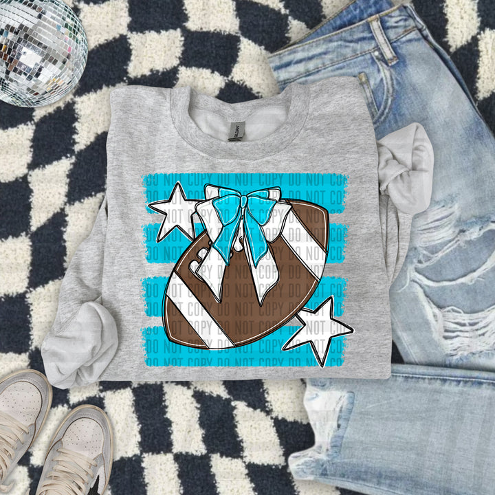 Football Bow DTF transfer in Bright Blue