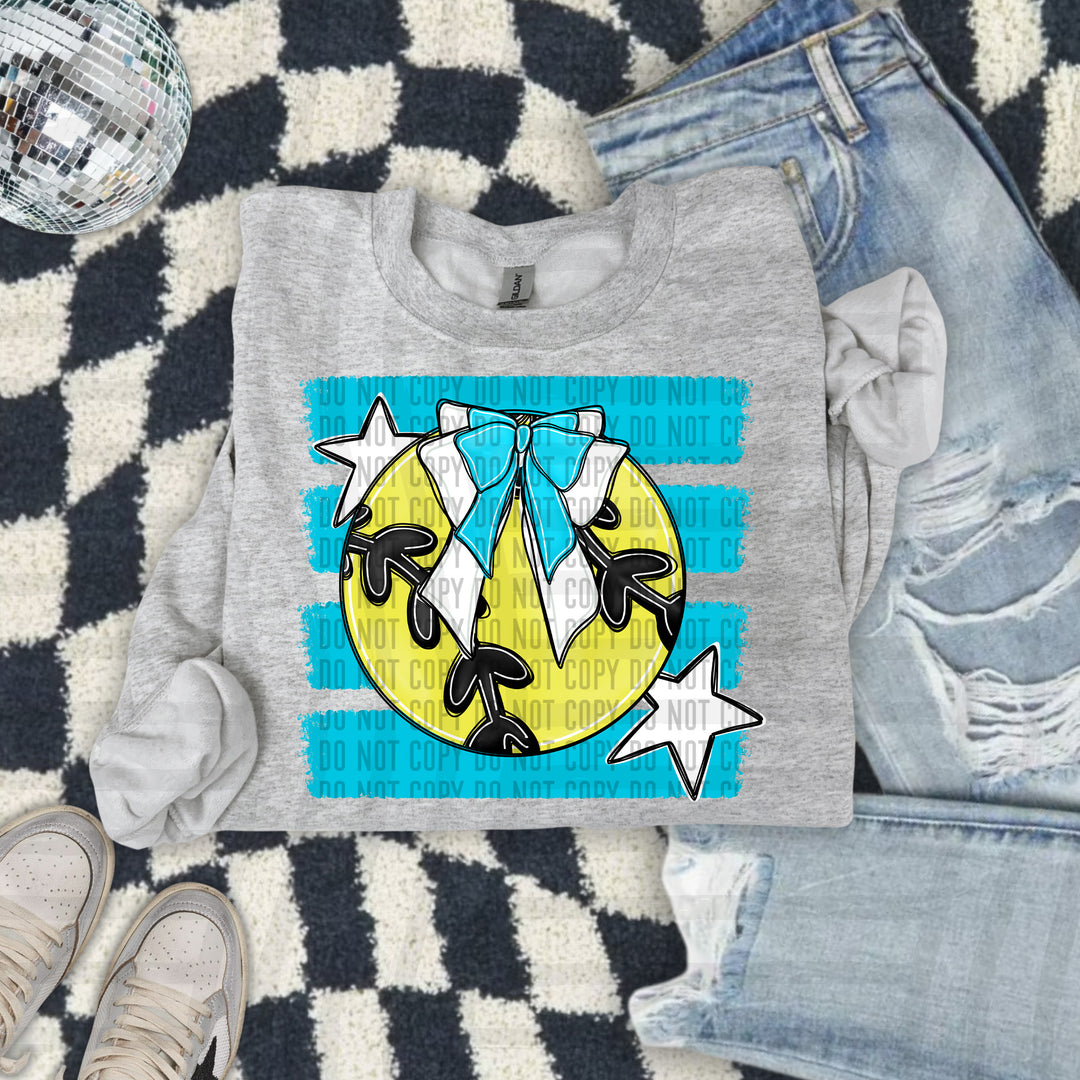 Softball Bow DTF transfer in Bright Blue