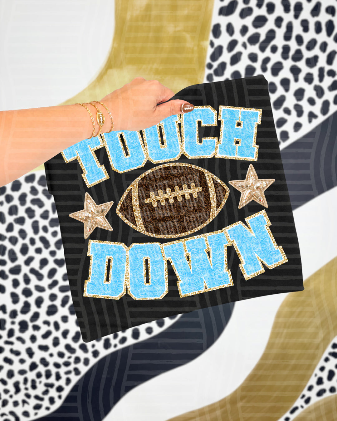 Touchdown faux chenille DTF transfer in light blue