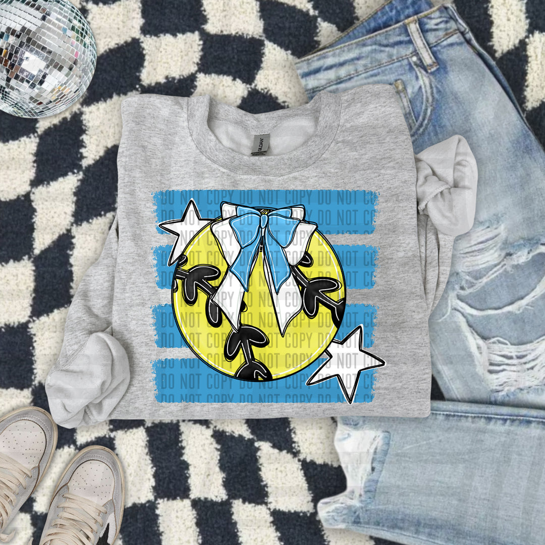 Softball Bow DTF transfer in Light Blue