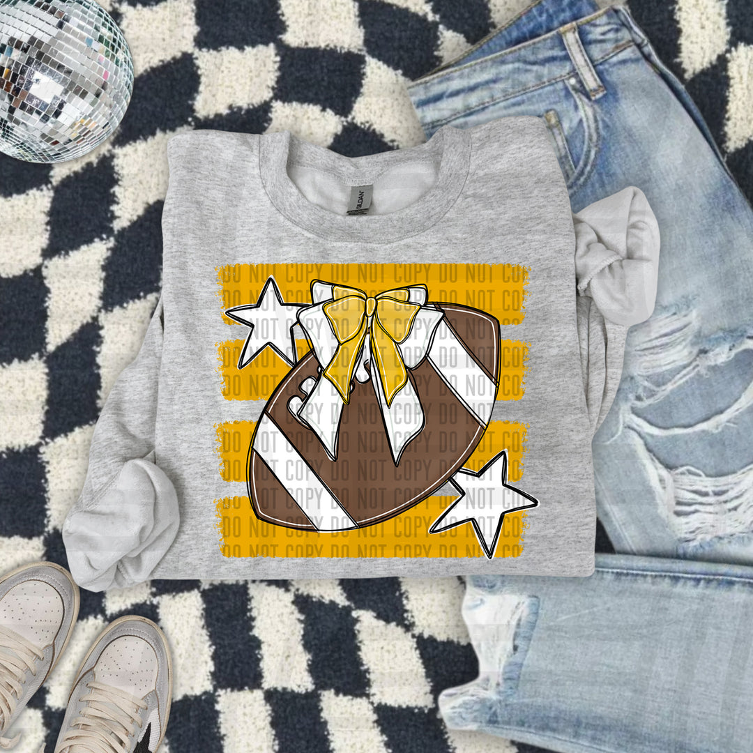 Football Bow DTF transfer in Mustard