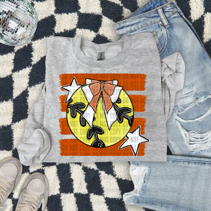 Softball Bow DTF transfer in Burnt Orange