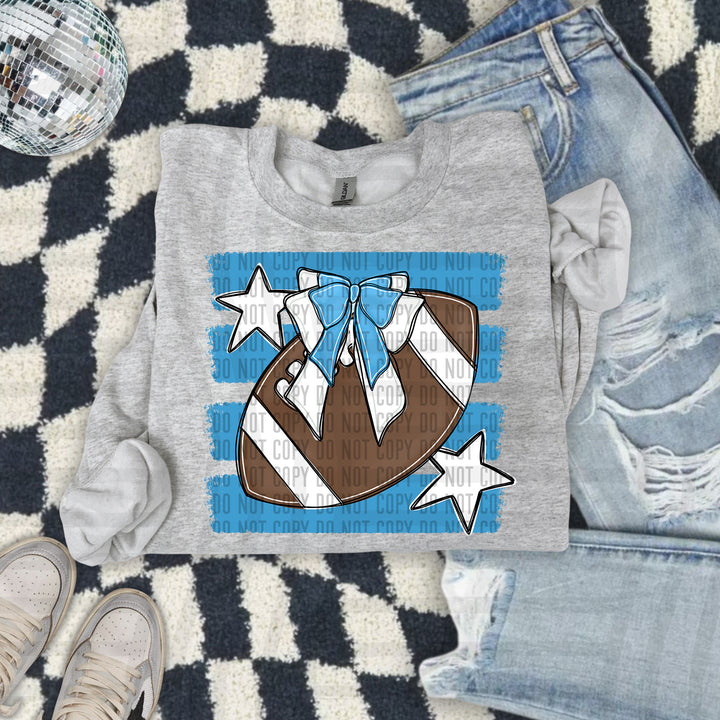 Football Bow DTF transfer in Light Blue
