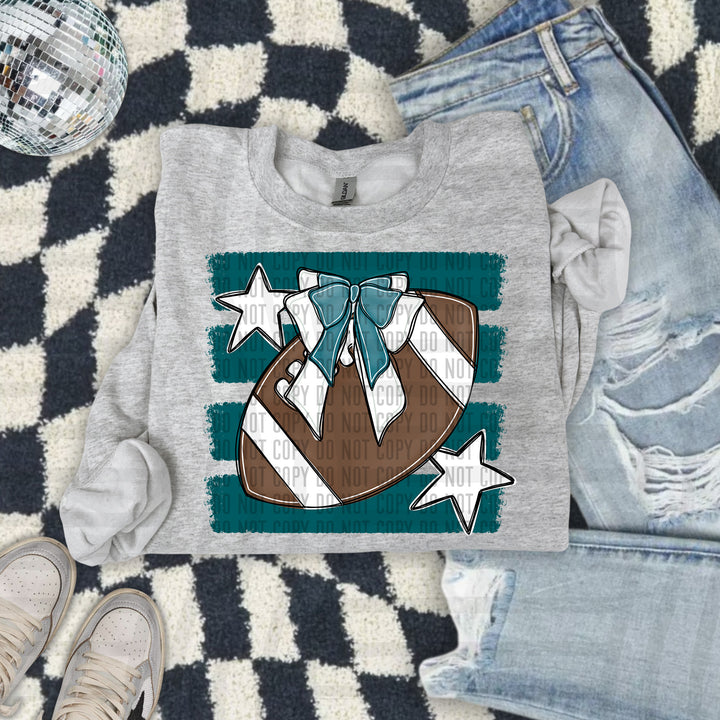 Football Bow DTF transfer in Teal