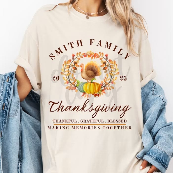 Family Thanksgiving Wreath customizable DTF transfer