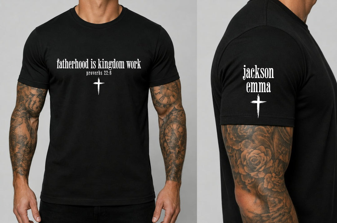 Fatherhood is Kingdom Work customizable DTF transfer mockup