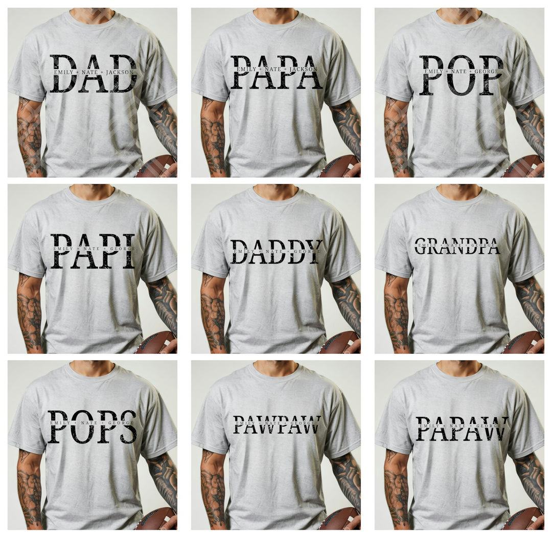 Father's Day Dad Title Names customizable DTF transfer mockup