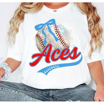 Faux Glitter Baseball Bow customizable DTF transfer