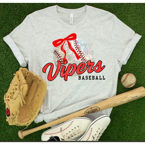 Faux Glitter Baseball with Bow customizable DTF transfer