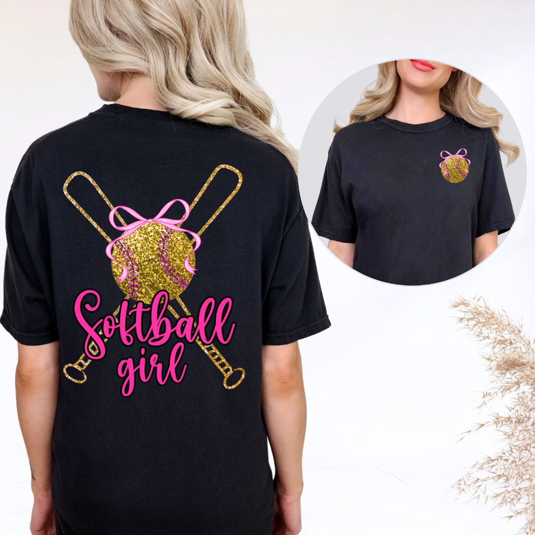 Faux Glitter Softball Girl customizable DTF transfer