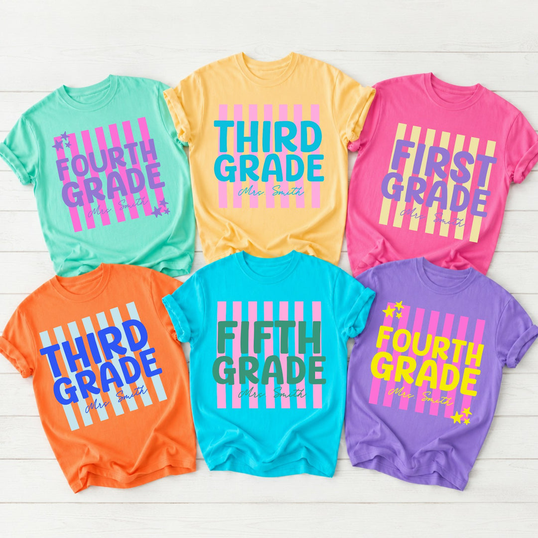 Vertical Stripes Back to School Teacher customizable DTF transfer
