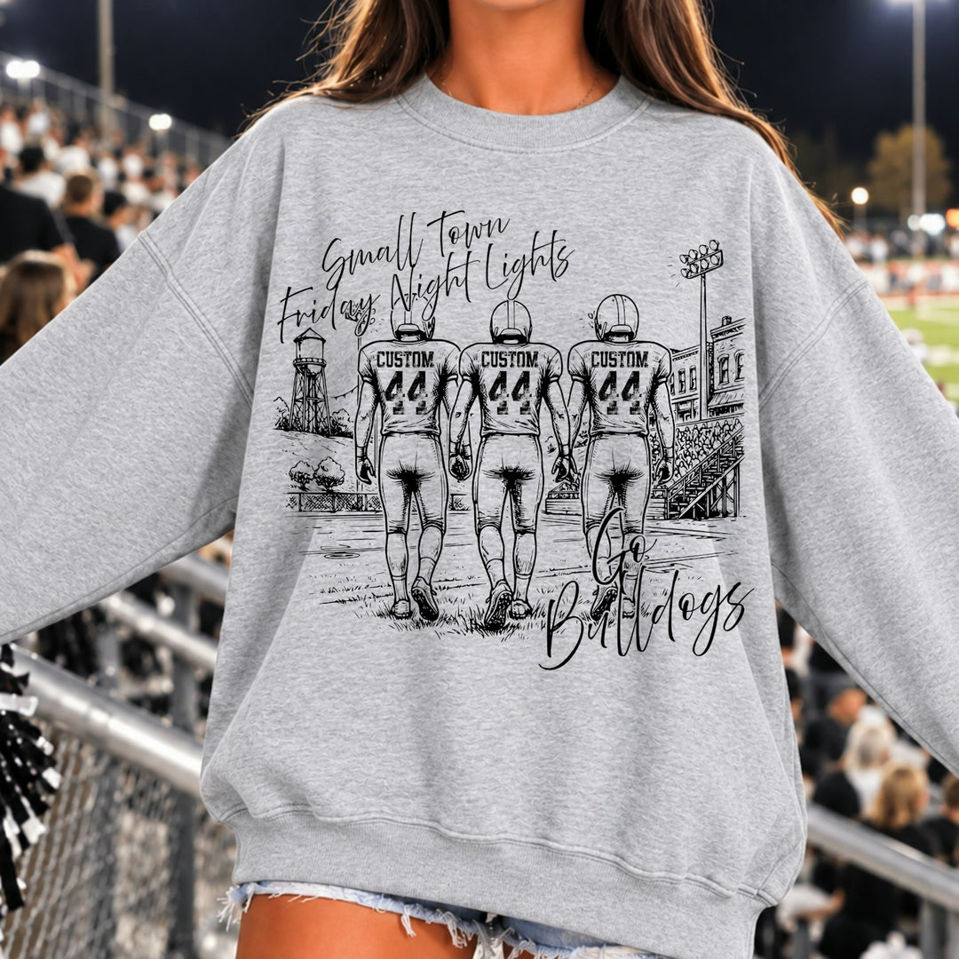 3 Football Players Small Town Friday Night Lights customizable DTF transfer mockup