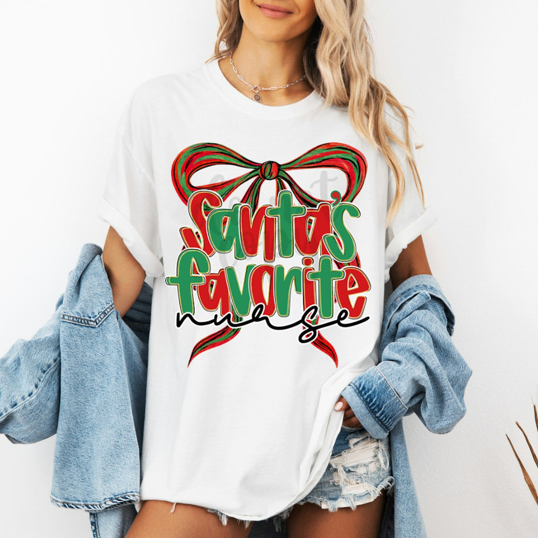 Santa's Favorite Bow customizable DTF transfer mockup