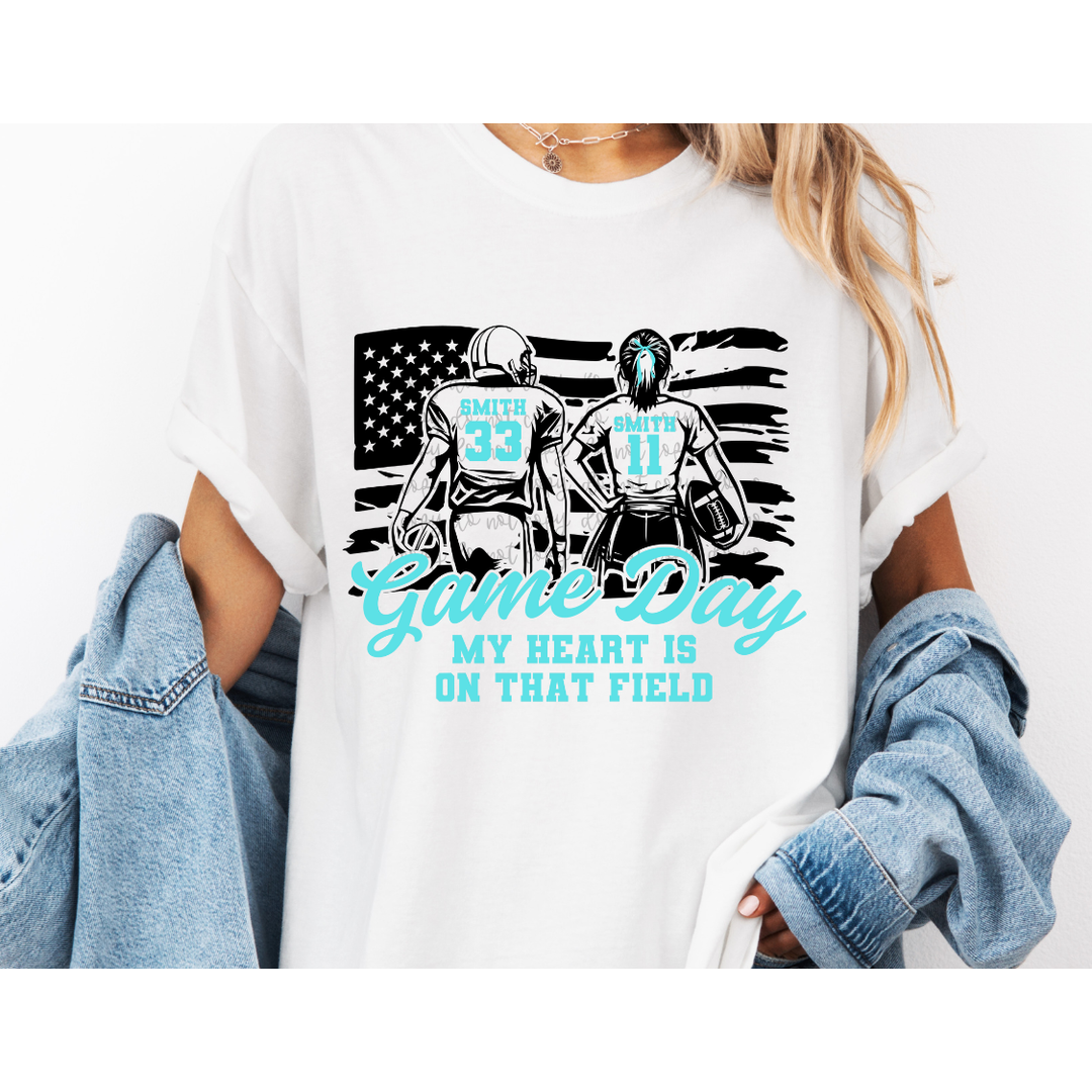Girl Flag Football and Football Boy customizable DTF transfer