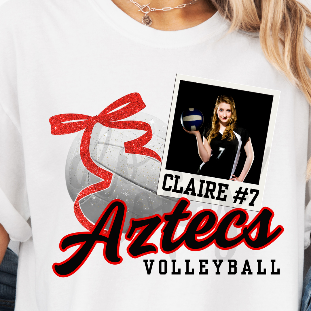 Glitter Volleyball Bow Polaroid Photo customizable DTF transfer