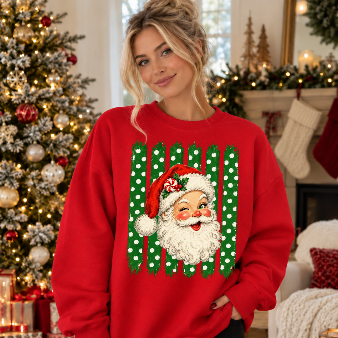 Vintage Santa Green Polka Dot Stripes DTF transfer mockup