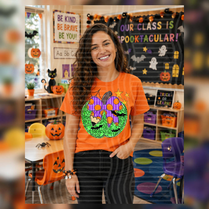 Halloween Apple – DTF Transfer pressed on a tee