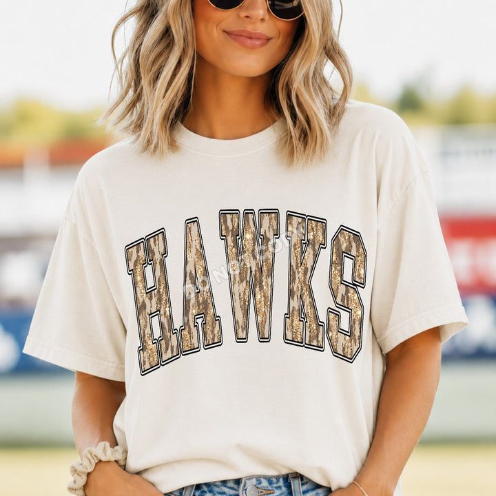 Hawks Camo Leopard mascot DTF transfer