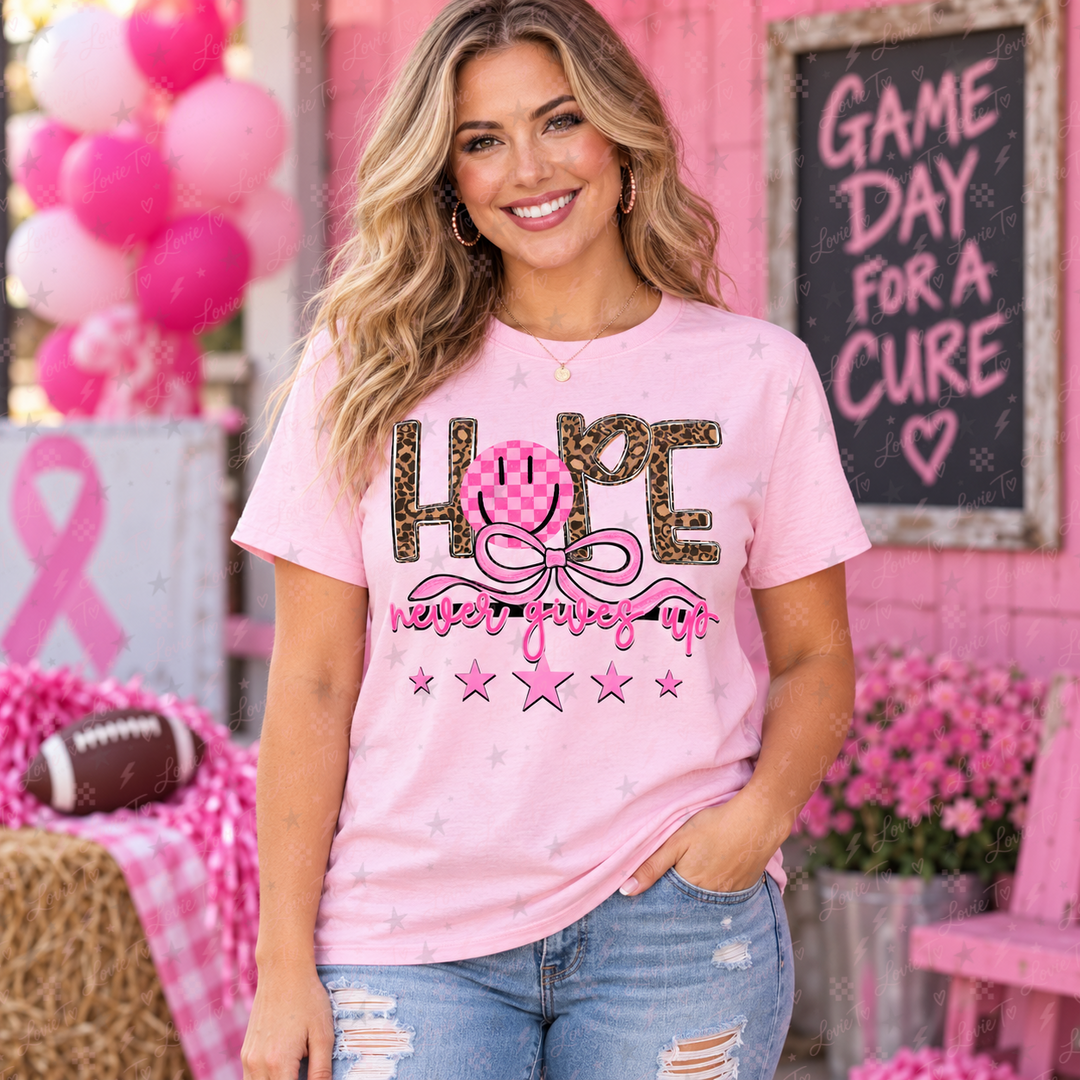 Hope Never Quits pink-out completed tee