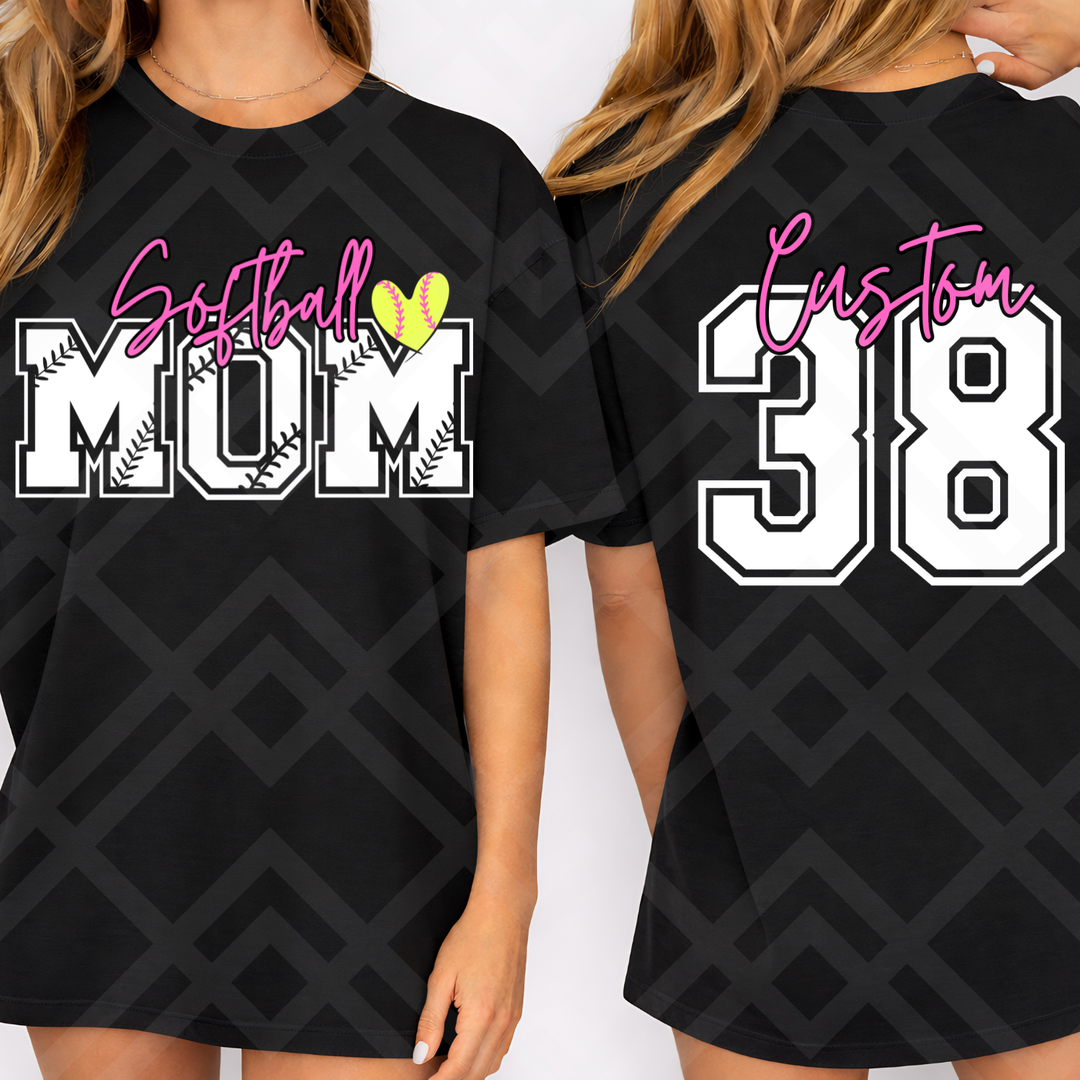 I Love My Mom Softball Mom customizable DTF transfer