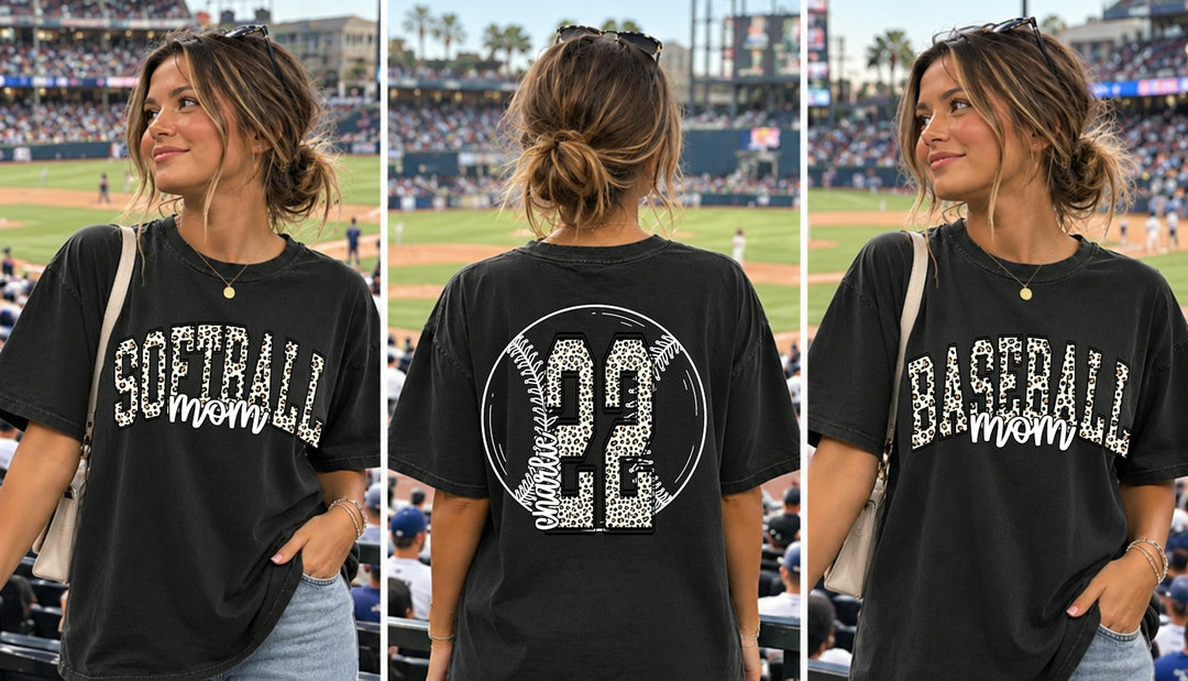 Leopard Print Baseball & Softball Mom front and back customizable DTF transfer mockup