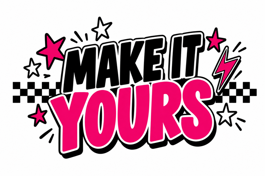 Make it yours — pink and black Lovie T brand artwork