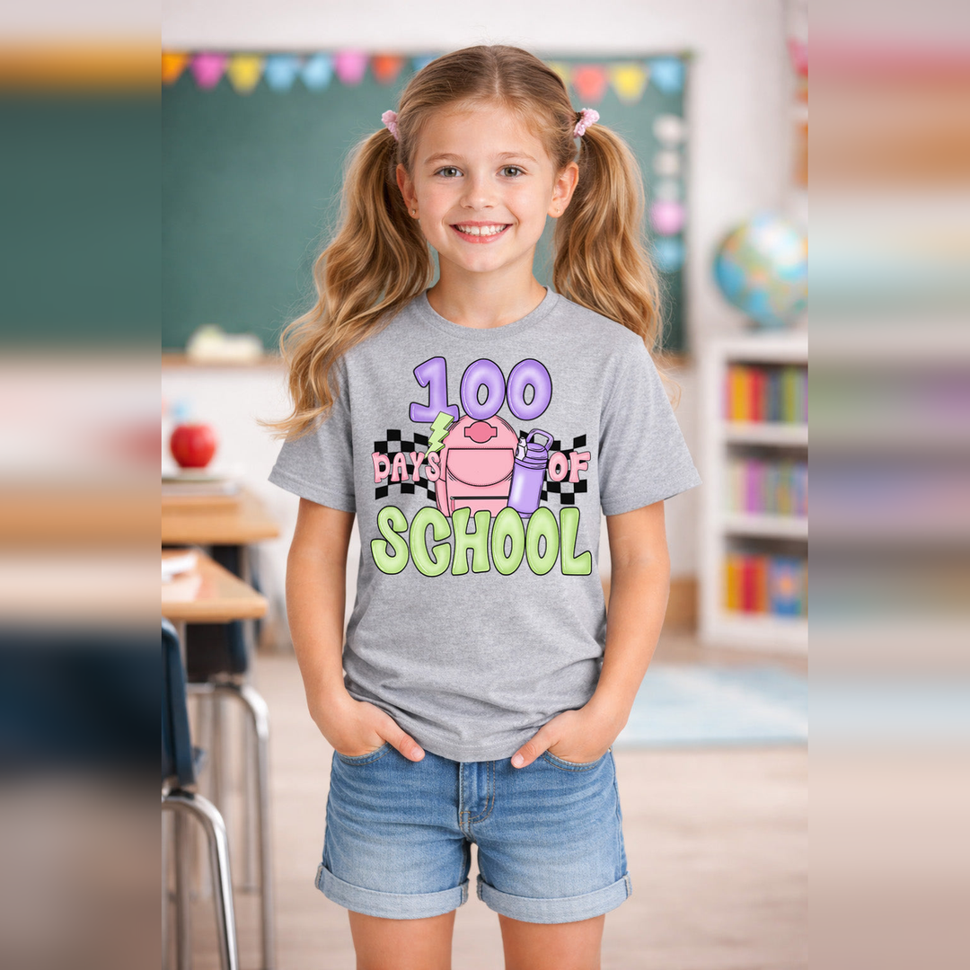 100 Days of School Backpack Pink DTF transfer design