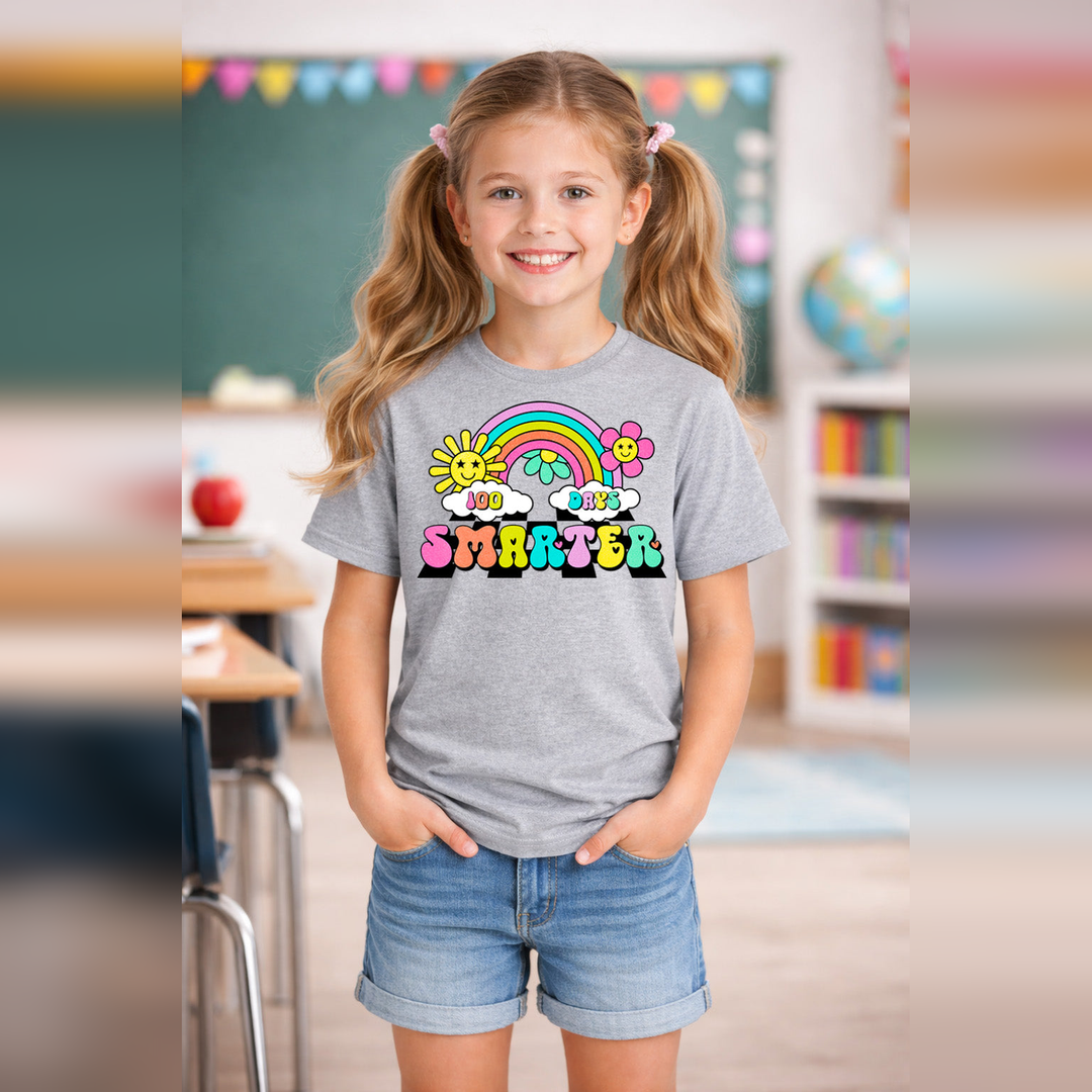 100 Days Smarter Rainbow DTF transfer design