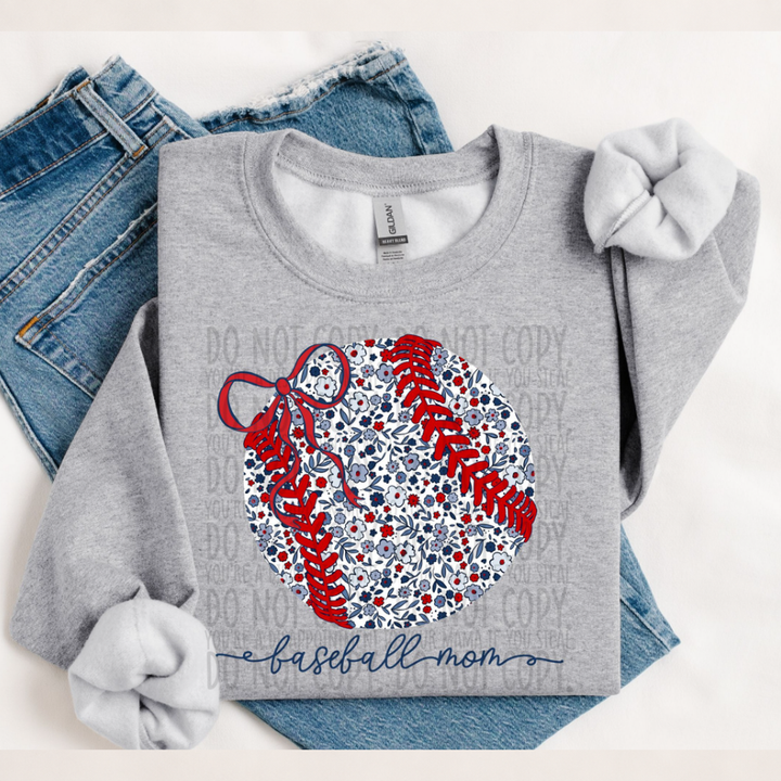Baseball Mom Coquette Floral DTF transfer design – image 1