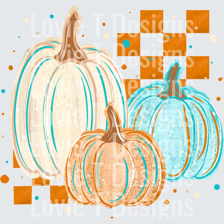 3 Pumpkins With Checker 2 fall DTF transfer design