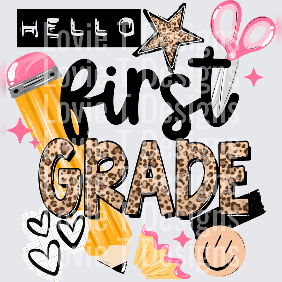 A Hello First back to school DTF transfer design
