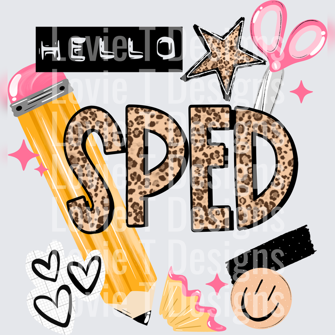 A Hello SPED back to school DTF transfer design