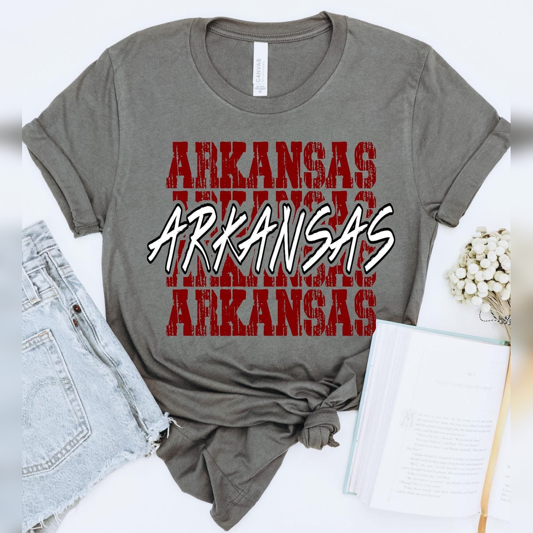 Arkansas Red White Stacked DTF transfer design – image 1