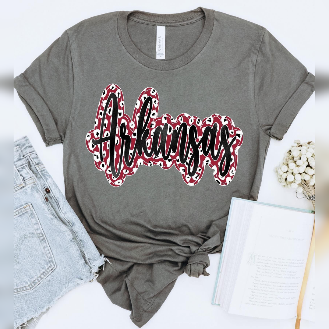 Arkansas Script Cardinal Leopard Black Foil DTF transfer design – image 1