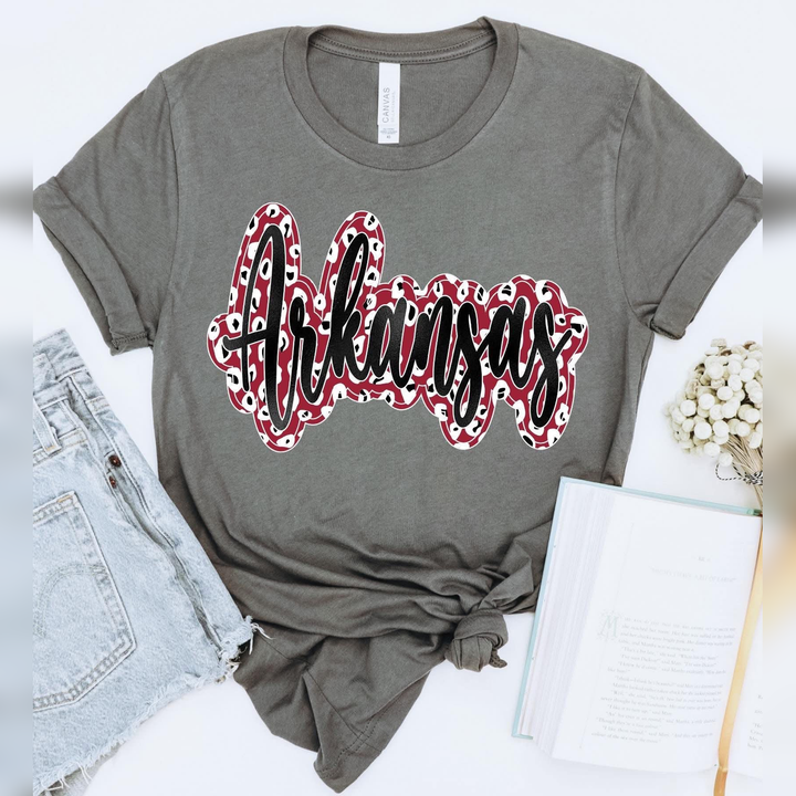 Arkansas Script Cardinal Leopard Black Foil DTF transfer design – image 1