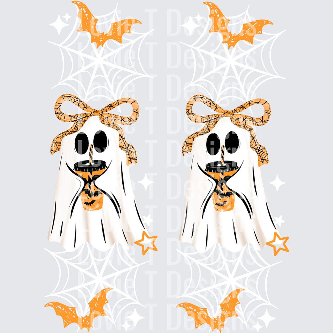 Bat Coffee Ghostie White Sleeves Halloween DTF transfer design