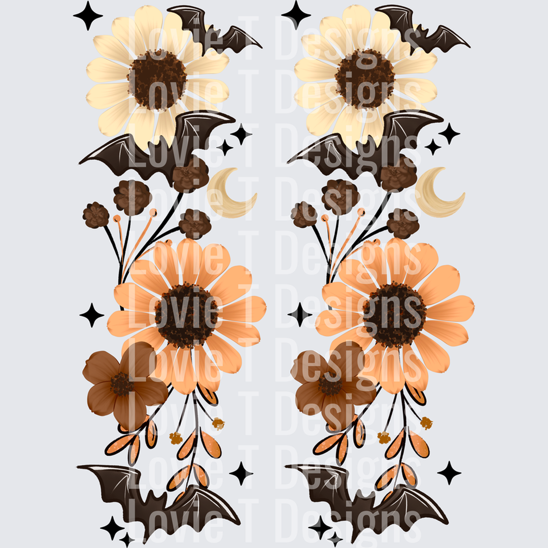 BAT FLORALS SLEEVE Halloween DTF transfer design
