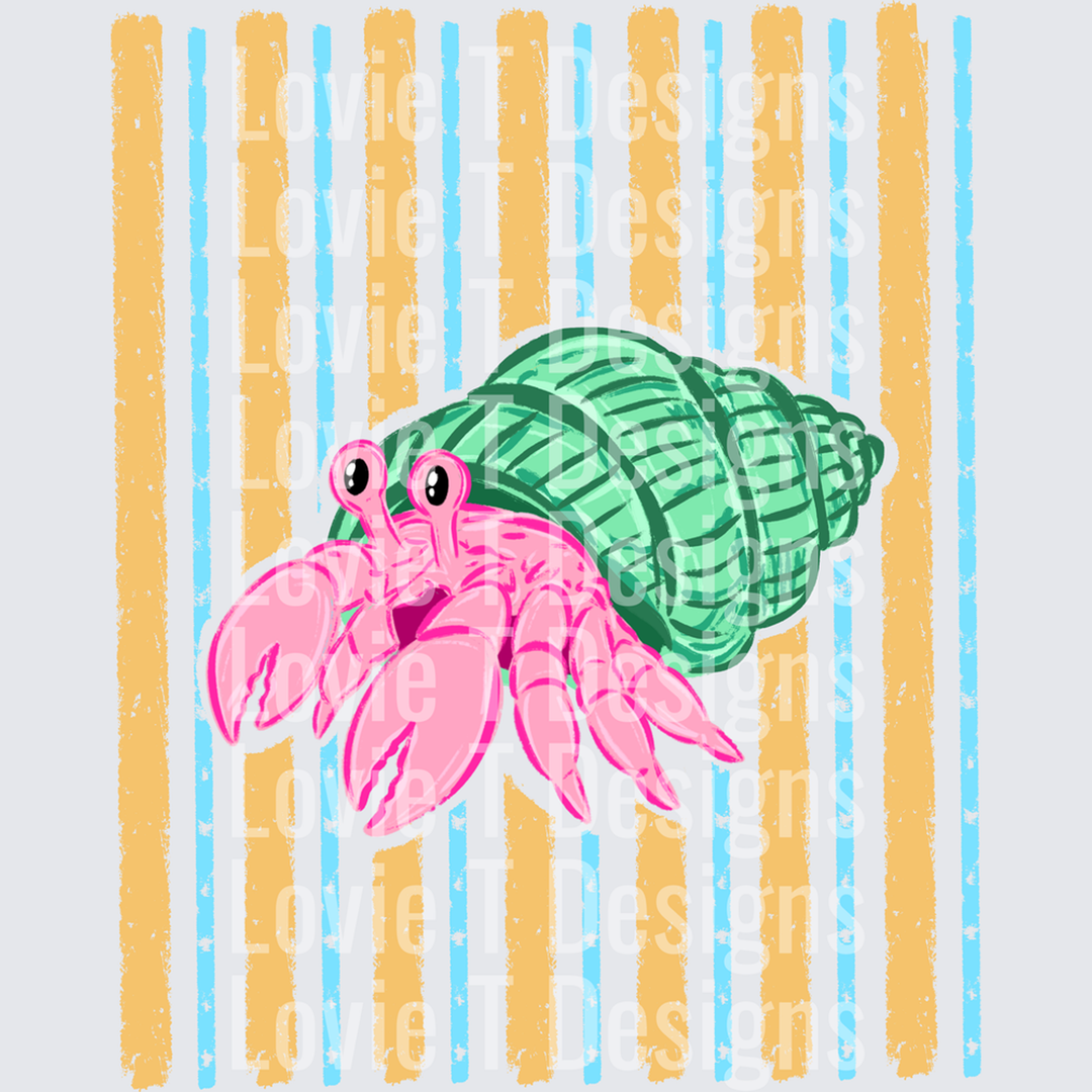 Beachy Hermit Crab with Stripes summer DTF transfer design