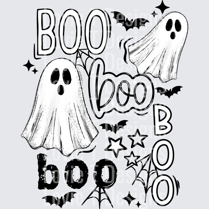 BOO COLLAGE BLACK Halloween DTF transfer design