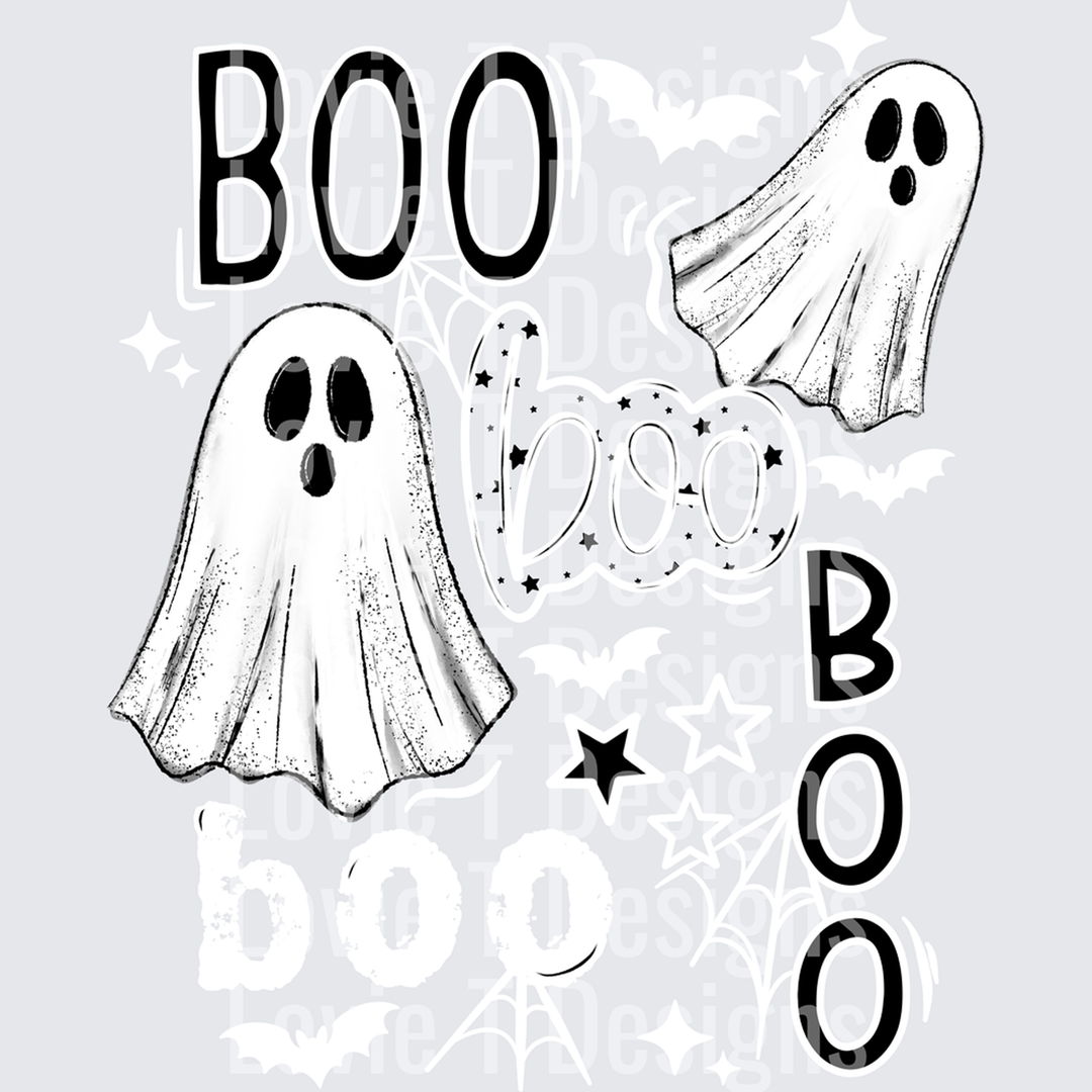 BOO COLLAGE WHITE Halloween DTF transfer design