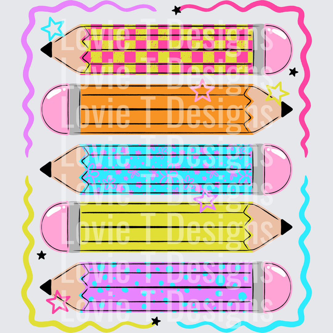 COLORFUL PENCILS Back to School DTF transfer design