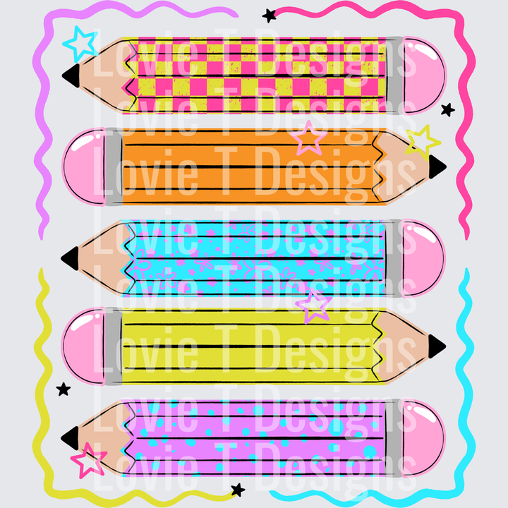 COLORFUL PENCILS Back to School DTF transfer design