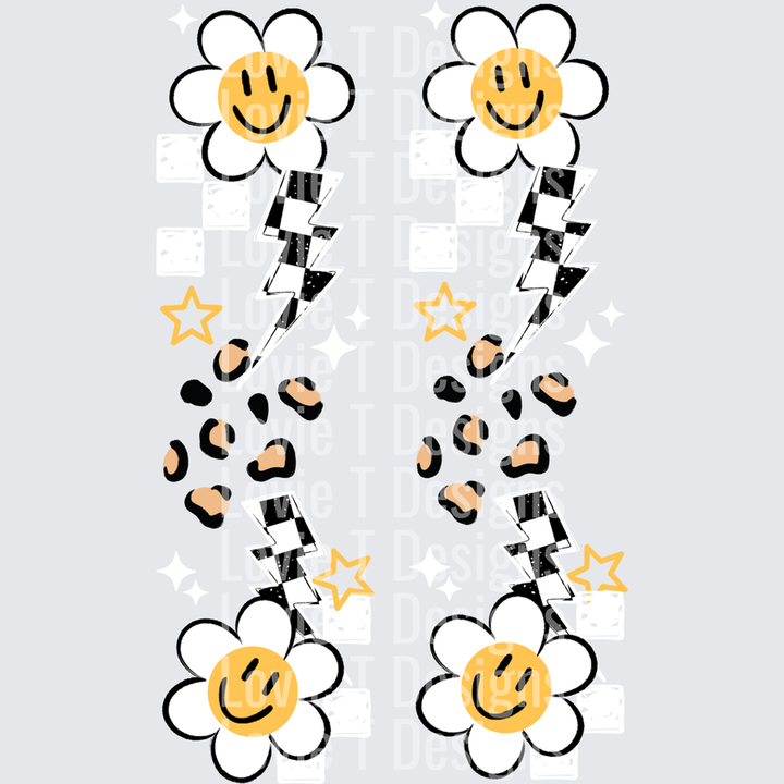 COORDINATING HAPPY FLOWER CHECKER SLEEVE WHITE everyday DTF transfer design