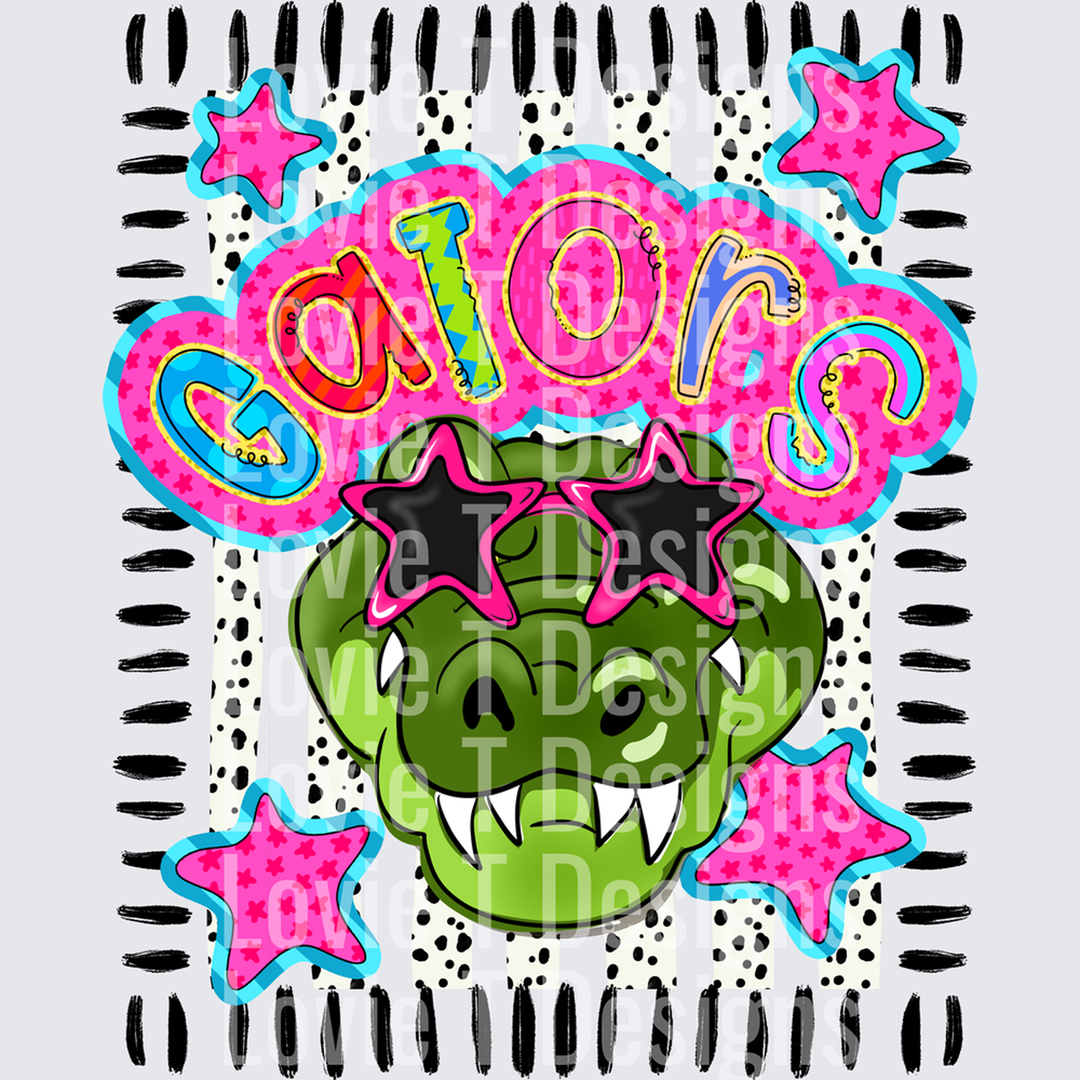 DOODLE STAR SUNGLASSES ALLIGATOR mascot DTF transfer design