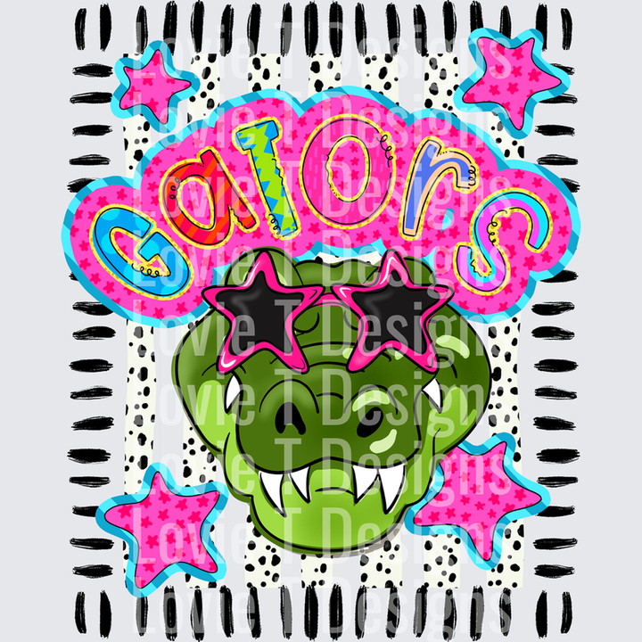 DOODLE STAR SUNGLASSES ALLIGATOR mascot DTF transfer design