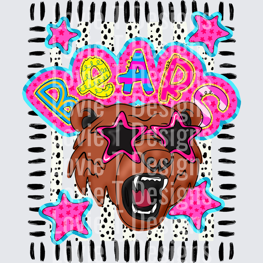DOODLE STAR SUNGLASSES BEAR mascot DTF transfer design